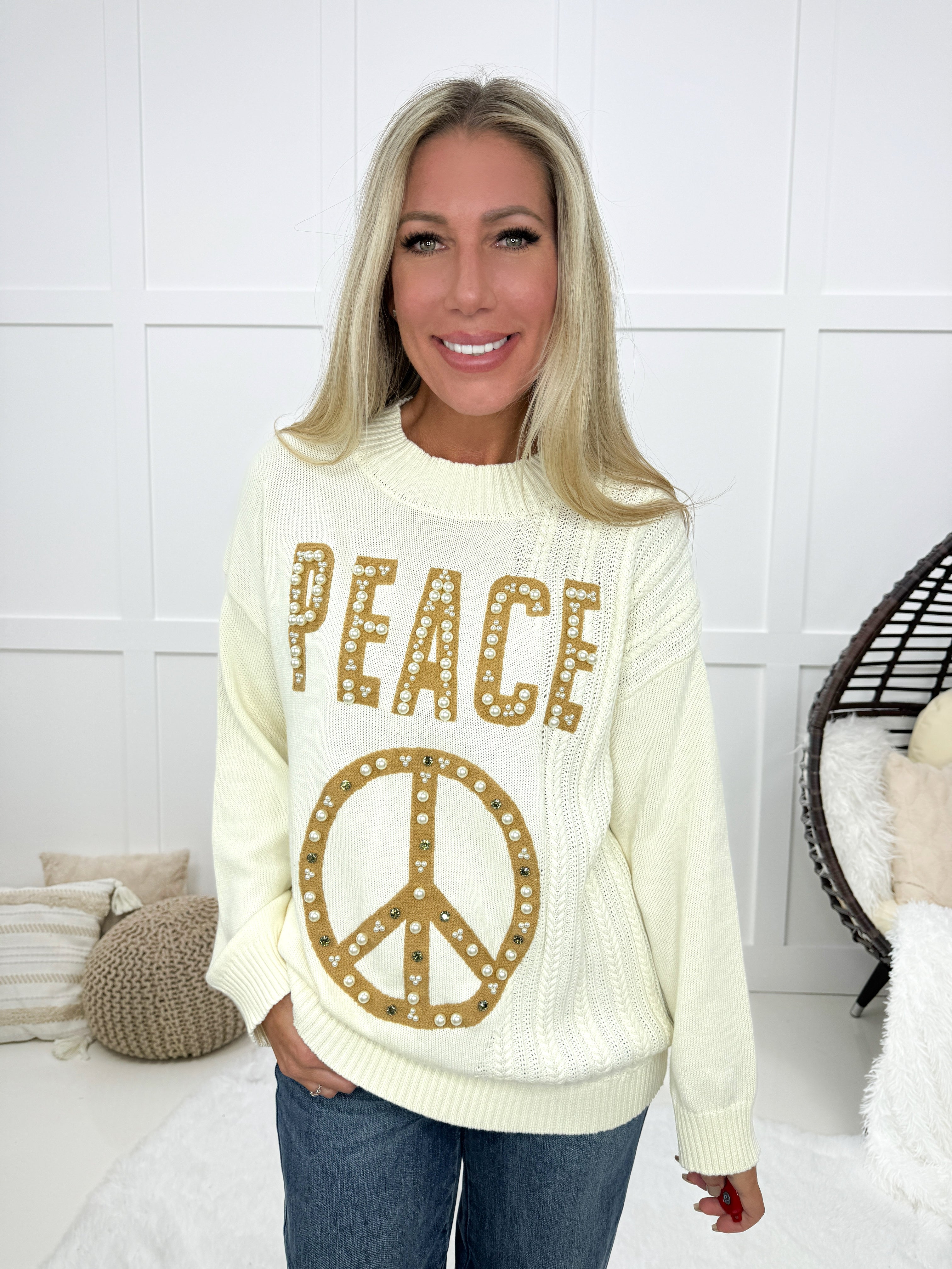 POL Peace and Pearls Sweater-150 Sweaters- Simply Simpson's Boutique is a Women's Online Fashion Boutique Located in Jupiter, Florida