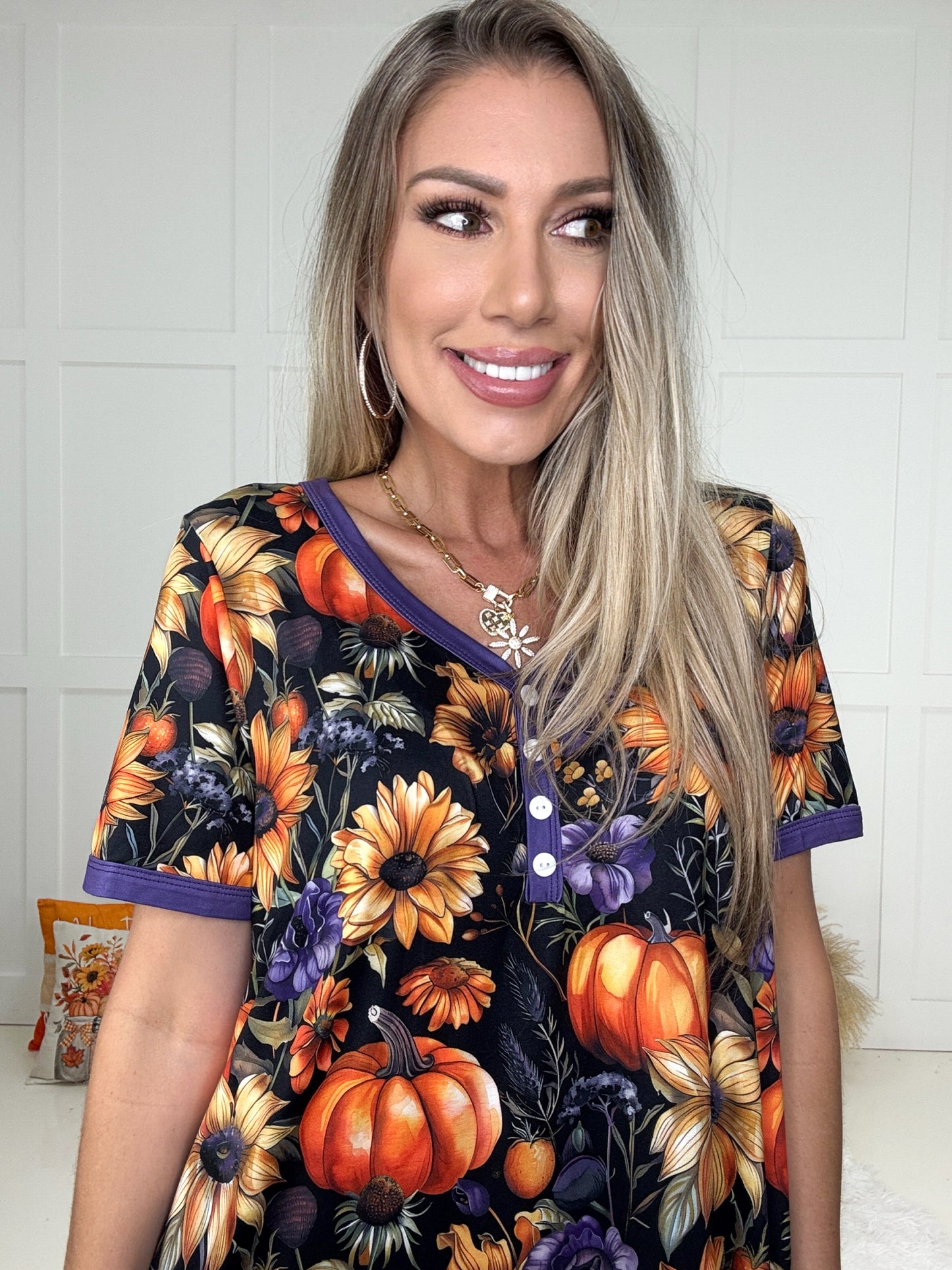 Shirley & Stone Fall Harvest Pajama Dresses-220 Lounge wear/Pajamas- Simply Simpson's Boutique is a Women's Online Fashion Boutique Located in Jupiter, Florida