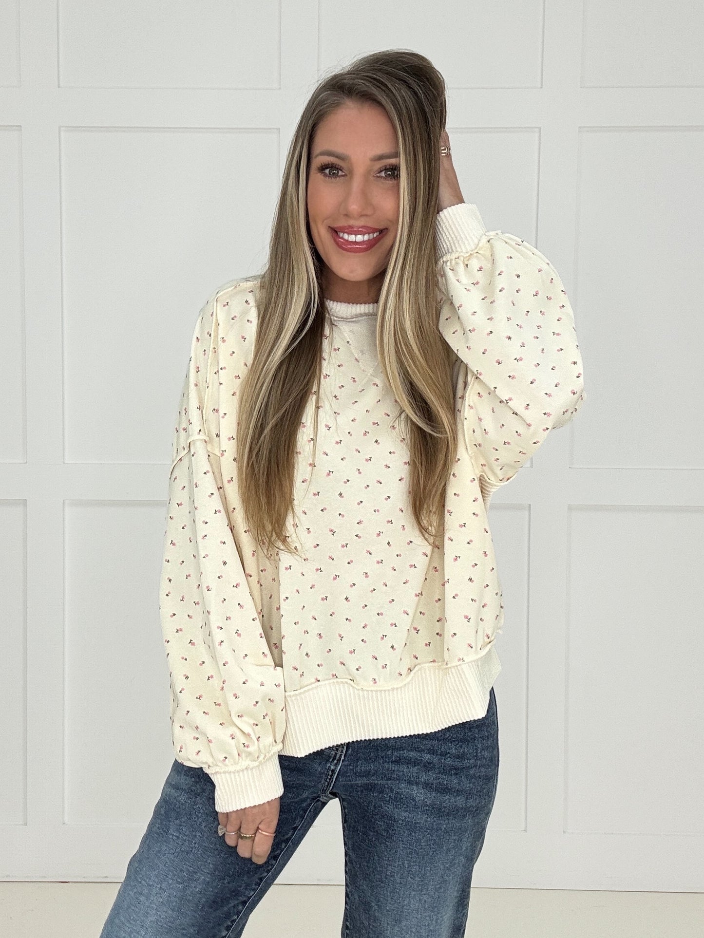 Ditsy Days Floral Pullover-160 Sweatshirts- Simply Simpson's Boutique is a Women's Online Fashion Boutique Located in Jupiter, Florida