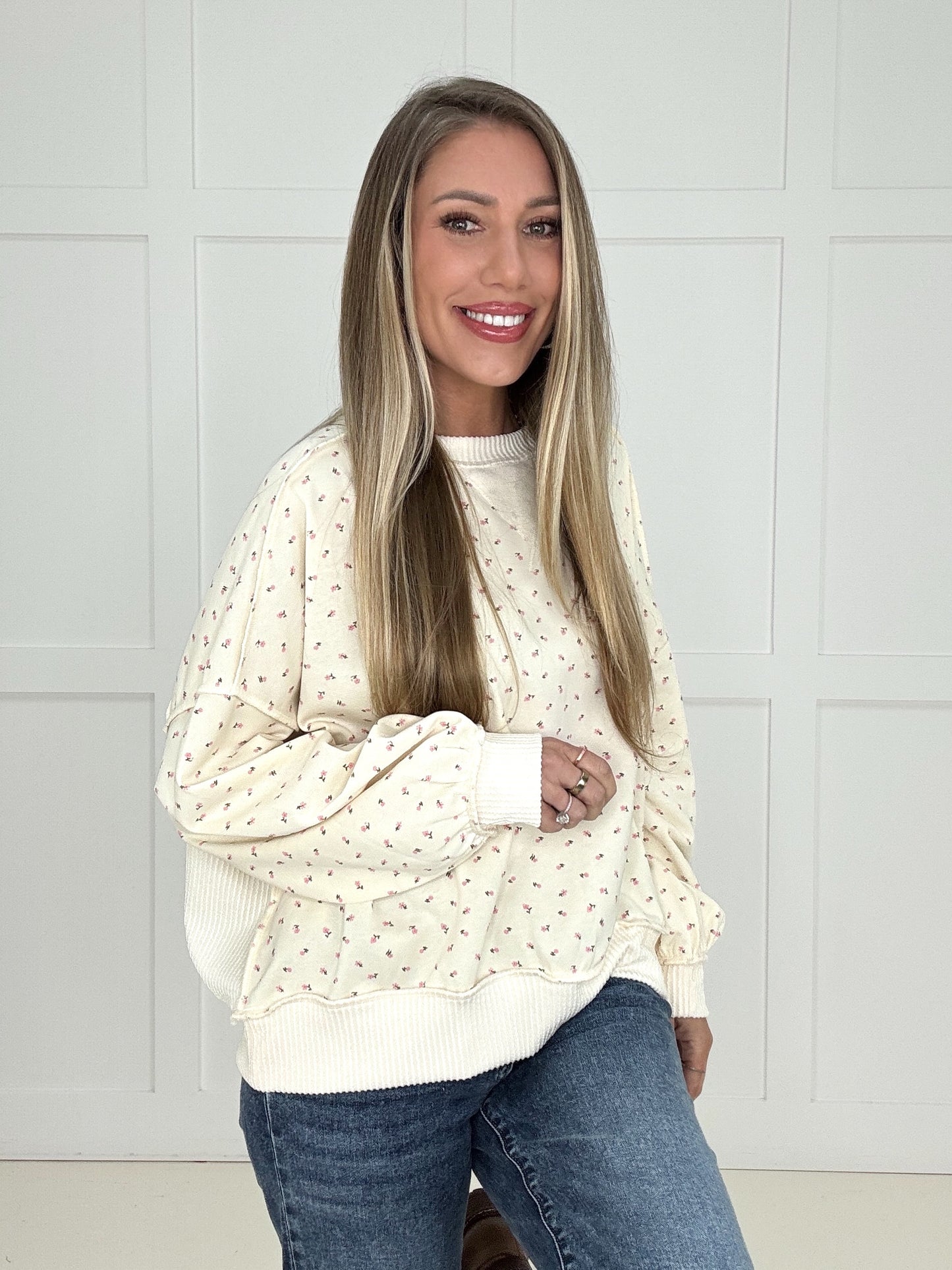 Ditsy Days Floral Pullover-160 Sweatshirts- Simply Simpson's Boutique is a Women's Online Fashion Boutique Located in Jupiter, Florida