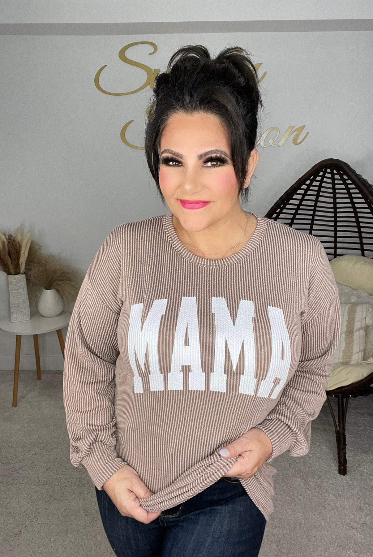 Mama Corded Sweatshirt-160 Sweatshirts- Simply Simpson's Boutique is a Women's Online Fashion Boutique Located in Jupiter, Florida