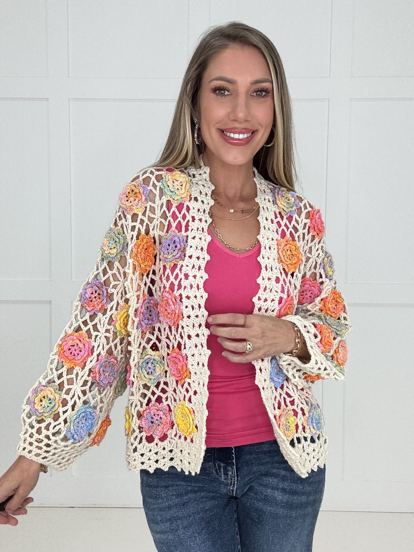 Flower Child Crochet Cardigan-170 Cardigans- Simply Simpson's Boutique is a Women's Online Fashion Boutique Located in Jupiter, Florida
