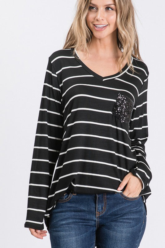 Midnight Sparkle Striped Top