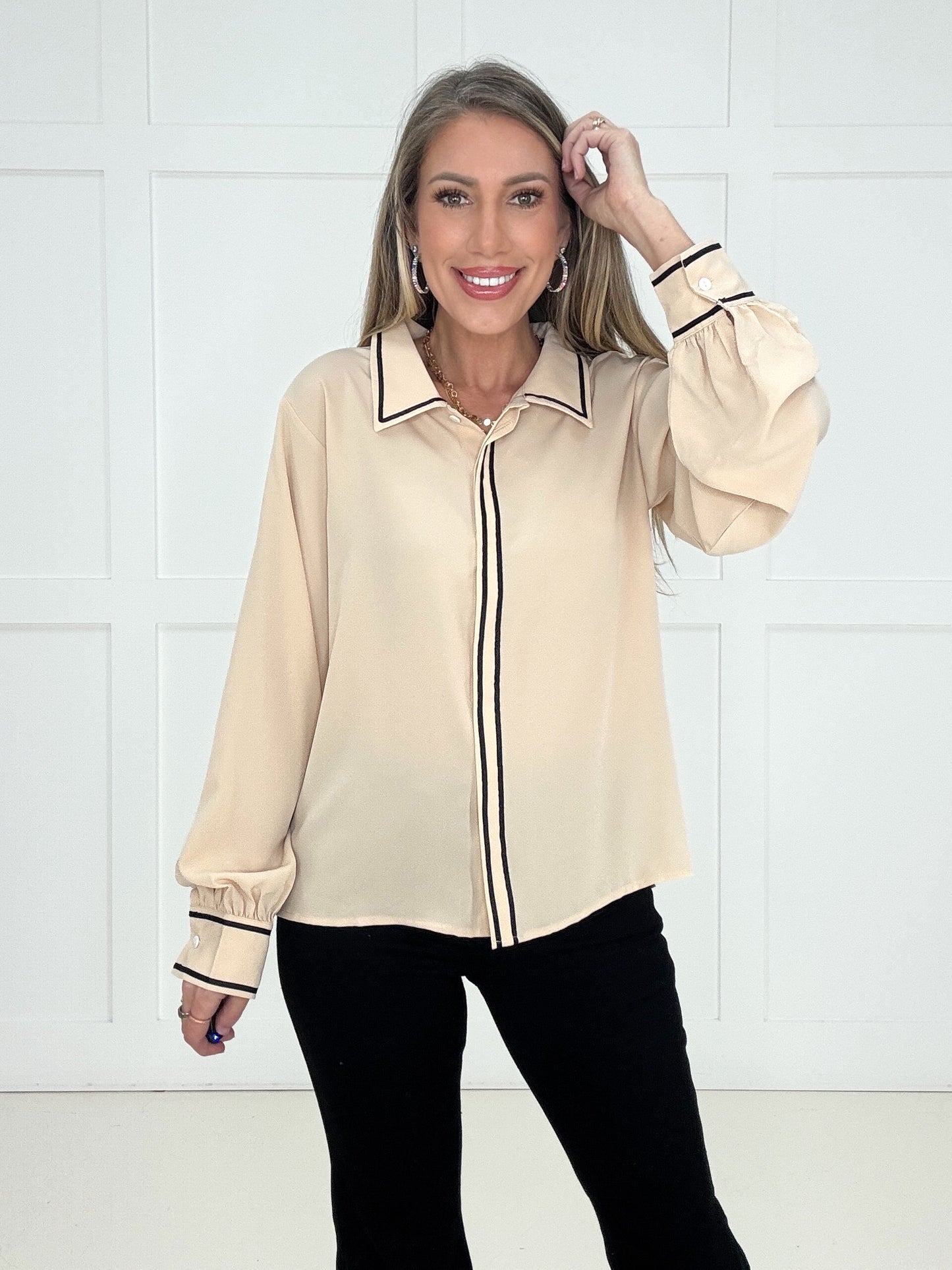 The Champagne Blouse-110 Long Sleeves- Simply Simpson's Boutique is a Women's Online Fashion Boutique Located in Jupiter, Florida