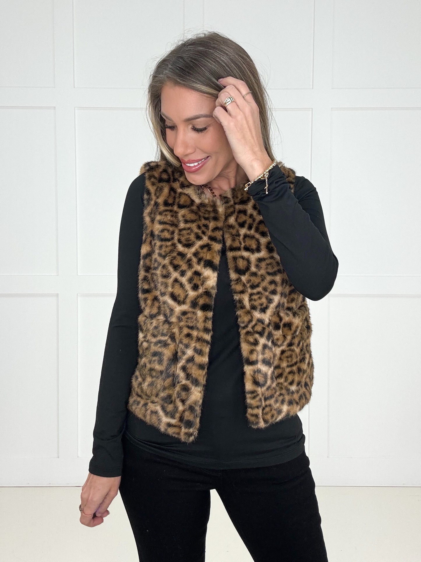 Fierce & Cozy Faux Fur Leopard Vest-180 Outerwear- Simply Simpson's Boutique is a Women's Online Fashion Boutique Located in Jupiter, Florida