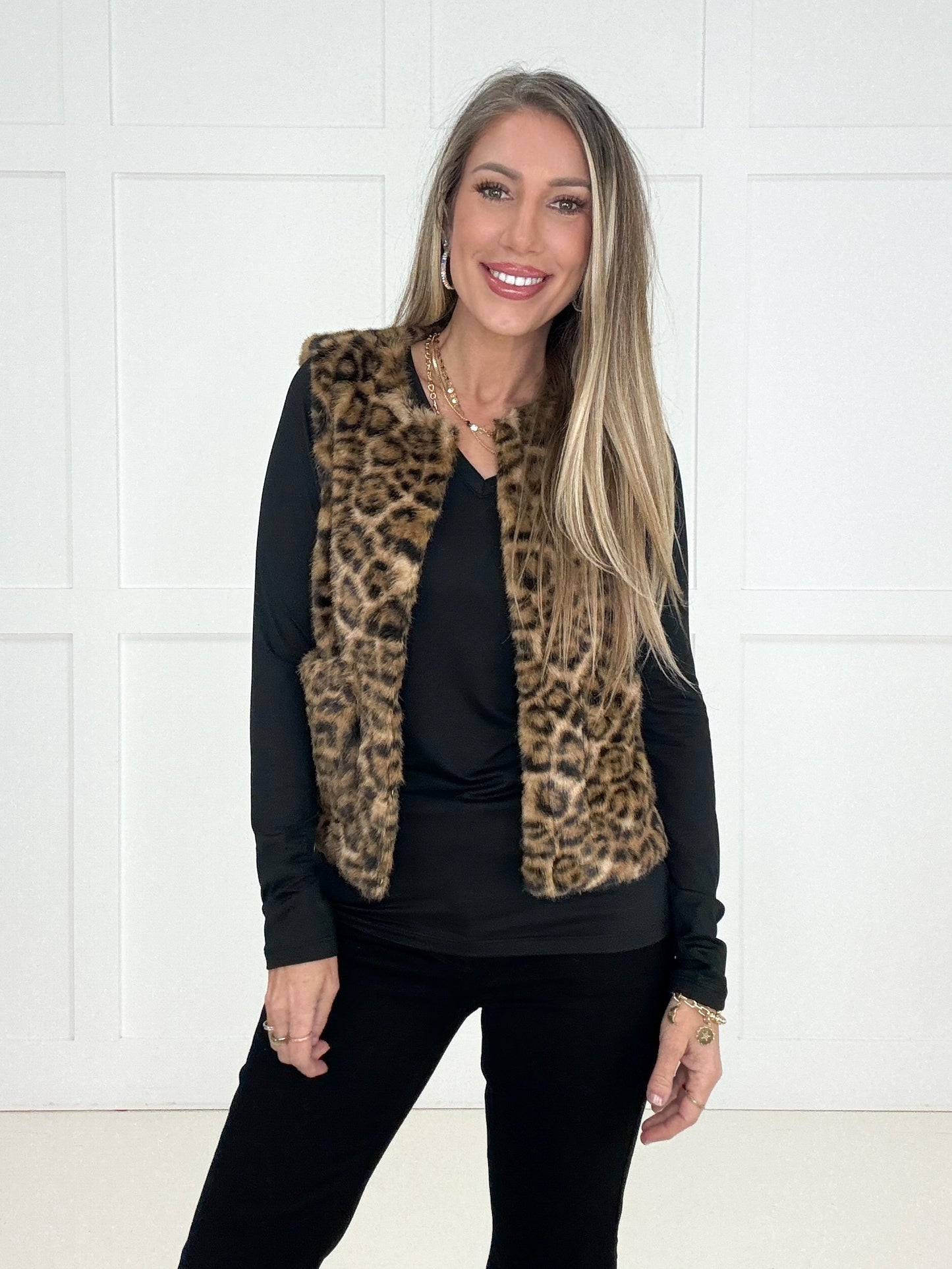 Fierce & Cozy Faux Fur Leopard Vest-180 Outerwear- Simply Simpson's Boutique is a Women's Online Fashion Boutique Located in Jupiter, Florida
