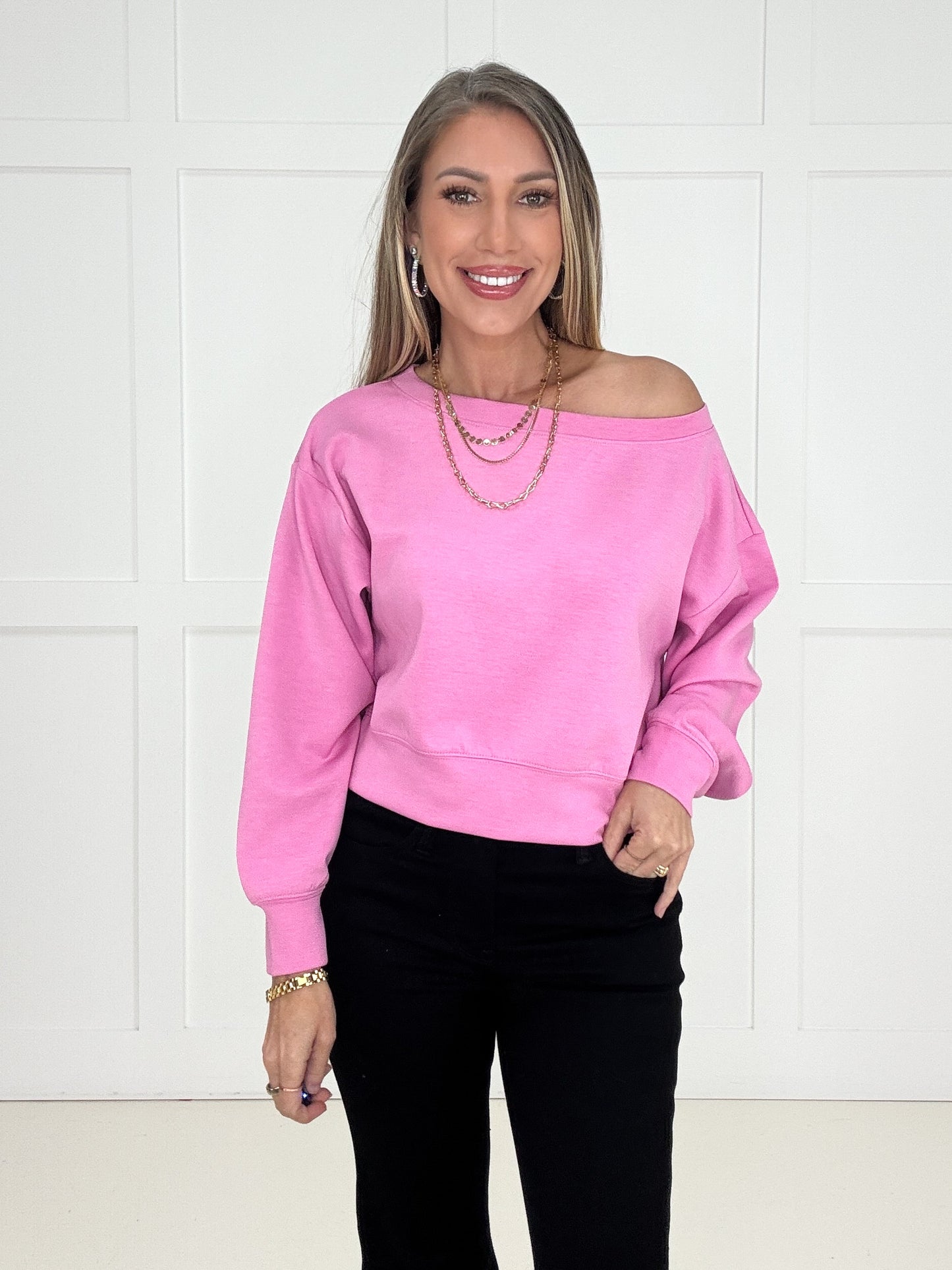 Pink Wink Scuba Sweatshirt-150 Sweaters- Simply Simpson's Boutique is a Women's Online Fashion Boutique Located in Jupiter, Florida