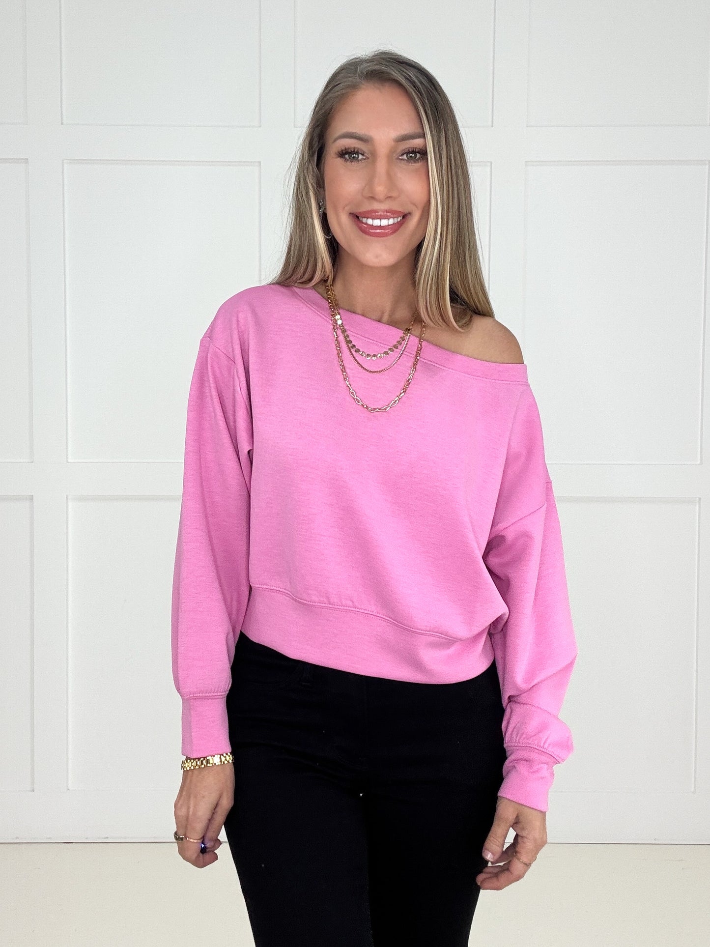Pink Wink Scuba Sweatshirt-150 Sweaters- Simply Simpson's Boutique is a Women's Online Fashion Boutique Located in Jupiter, Florida