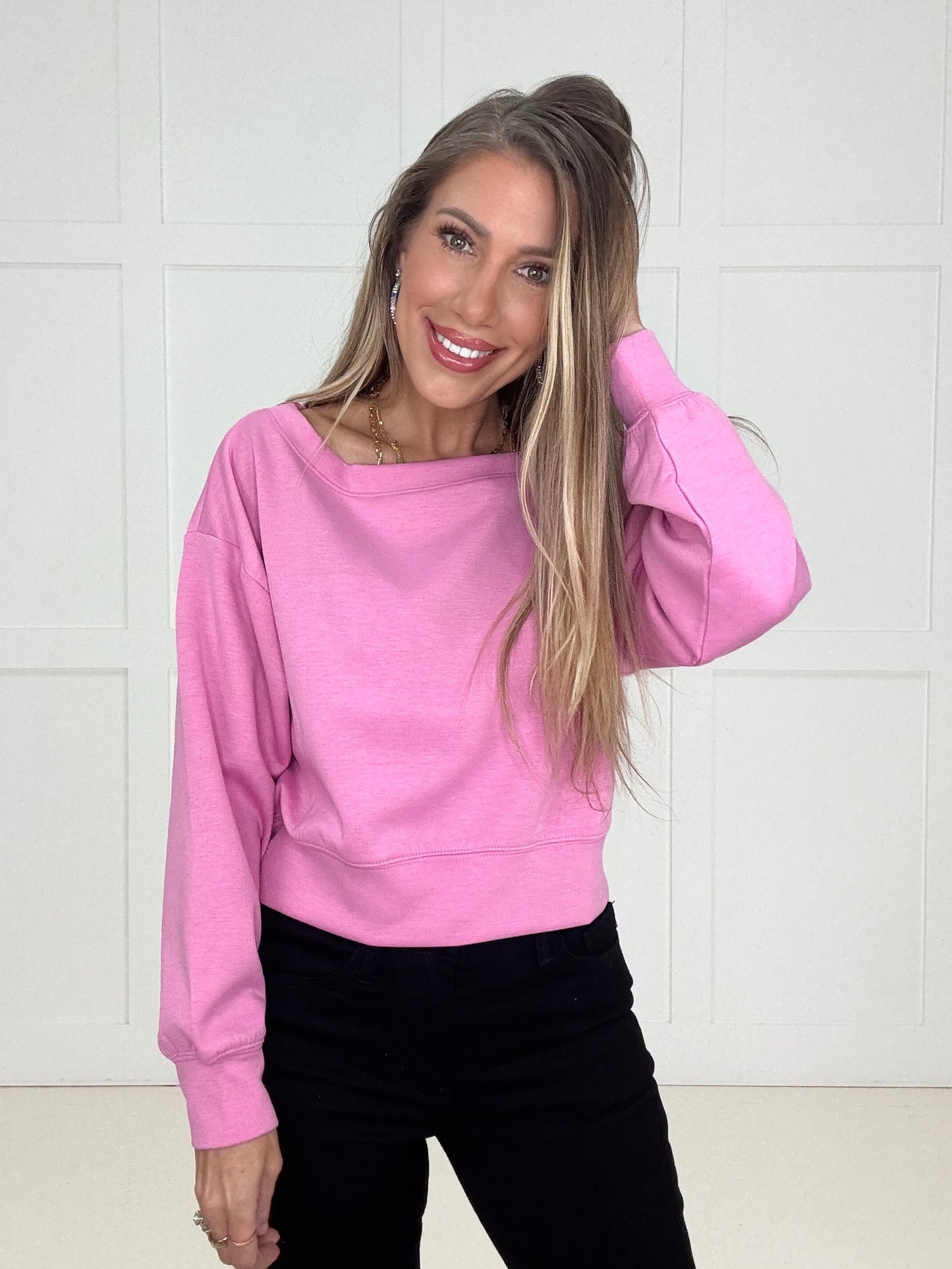 Pink Wink Scuba Sweatshirt-150 Sweaters- Simply Simpson's Boutique is a Women's Online Fashion Boutique Located in Jupiter, Florida