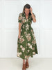 Olive Floral Affair Zip-Front Midi Dress-240 Dresses- Simply Simpson's Boutique is a Women's Online Fashion Boutique Located in Jupiter, Florida
