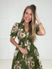 Olive Floral Affair Zip-Front Midi Dress-240 Dresses- Simply Simpson's Boutique is a Women's Online Fashion Boutique Located in Jupiter, Florida