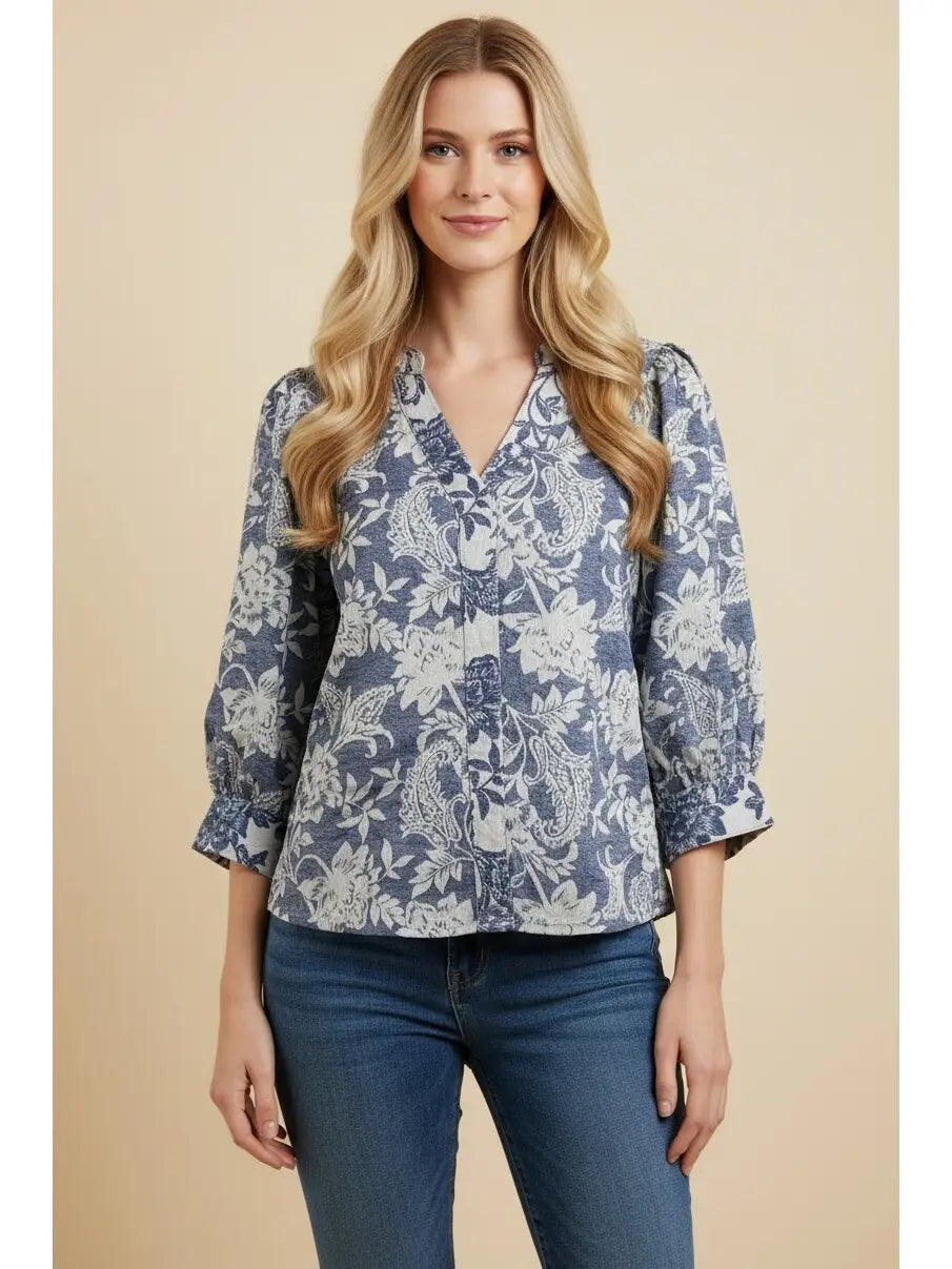 Paisley Floral V-Neck Blouse