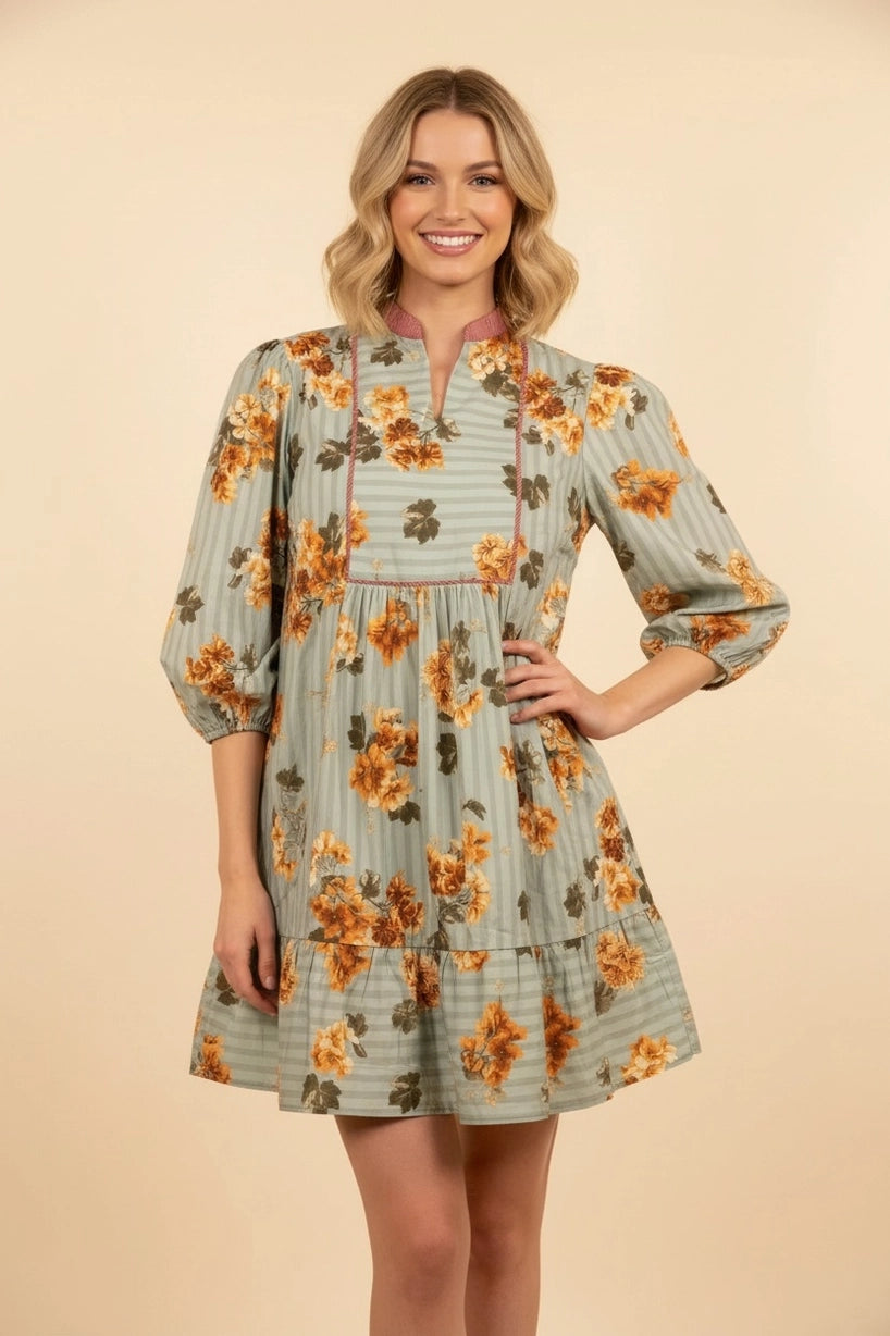 Autumn Sage Floral Dress