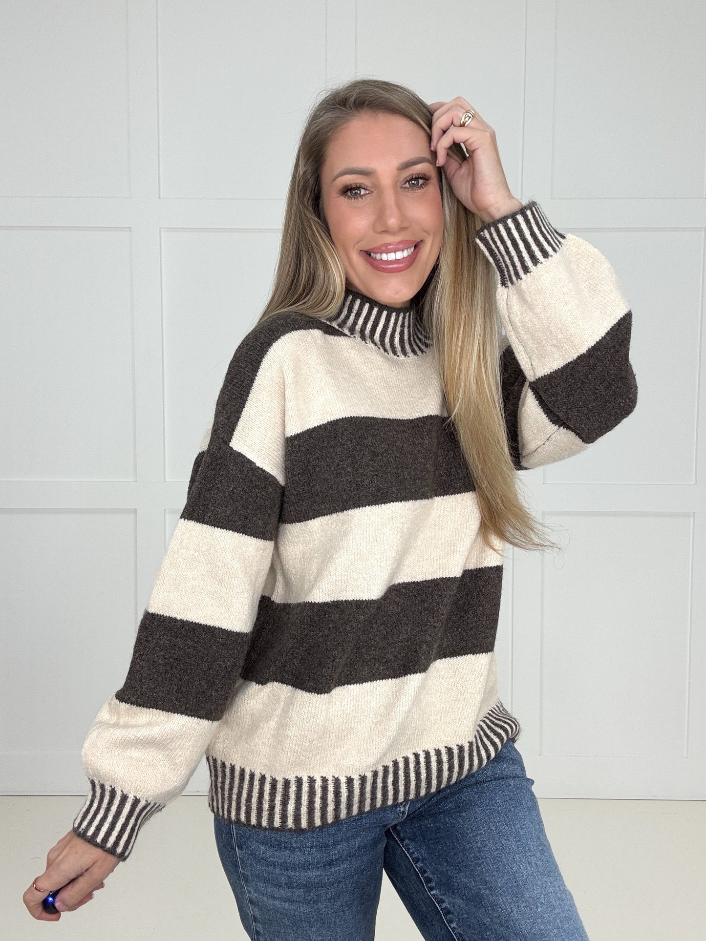 Brown Chalet Days Striped Sweater