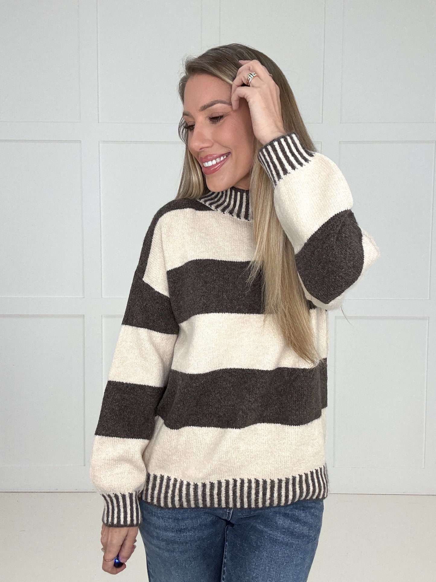 Brown Chalet Days Striped Sweater
