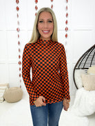 Orange/Black Checkered Mesh Top-130 Cami's/Bralettes/Bodysuits- Simply Simpson's Boutique is a Women's Online Fashion Boutique Located in Jupiter, Florida