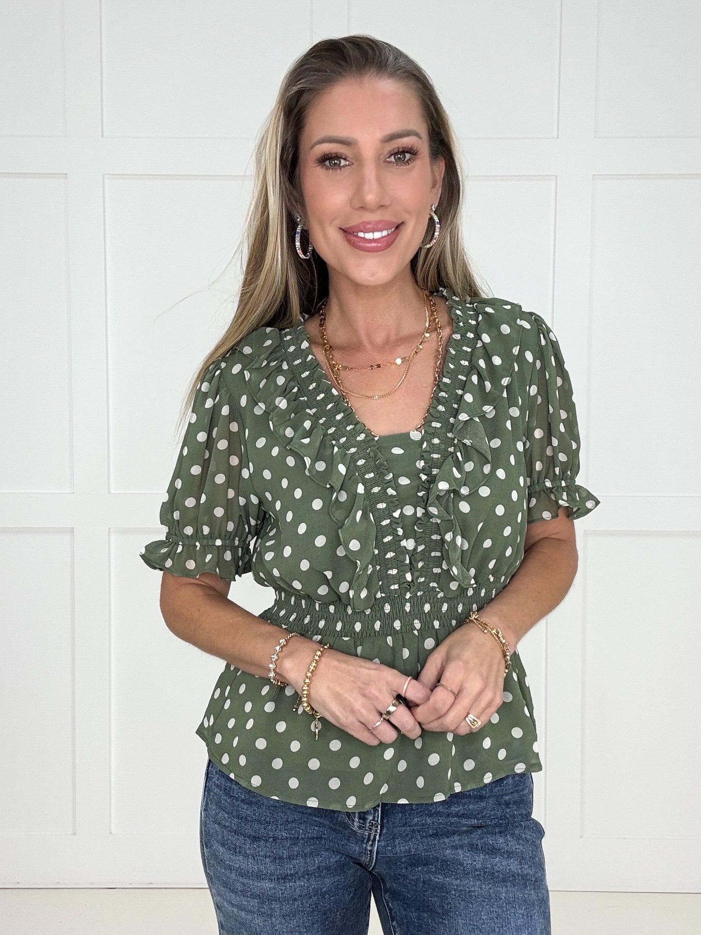 Sweet As Sage Blouse-100 Short Sleeves- Simply Simpson's Boutique is a Women's Online Fashion Boutique Located in Jupiter, Florida