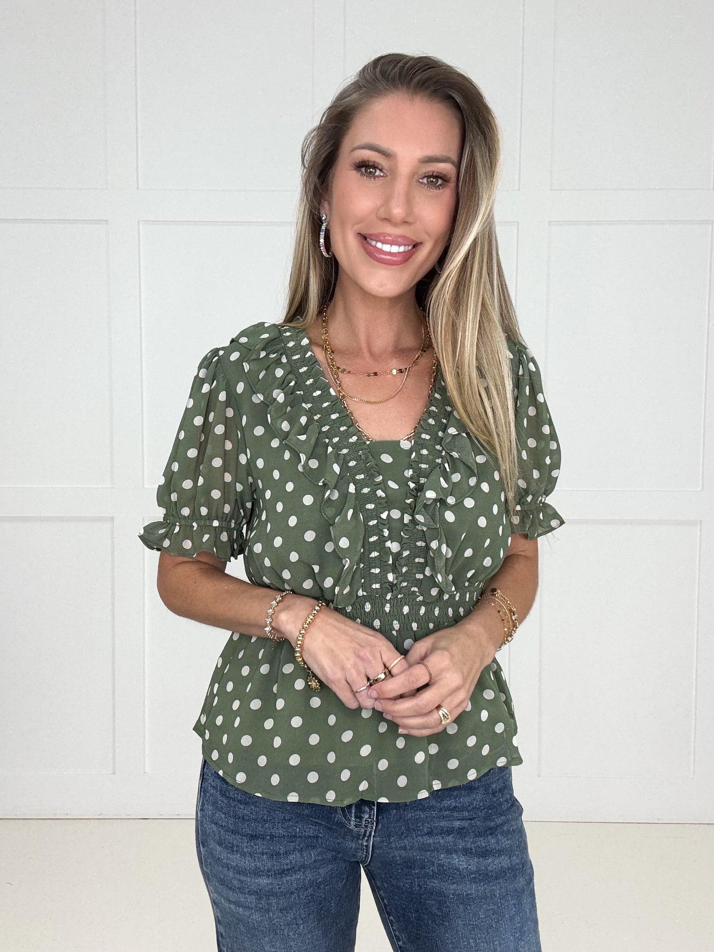 Sweet As Sage Blouse-100 Short Sleeves- Simply Simpson's Boutique is a Women's Online Fashion Boutique Located in Jupiter, Florida