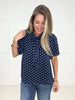 Navy Polka & Poise Blouse-100 Short Sleeves- Simply Simpson's Boutique is a Women's Online Fashion Boutique Located in Jupiter, Florida