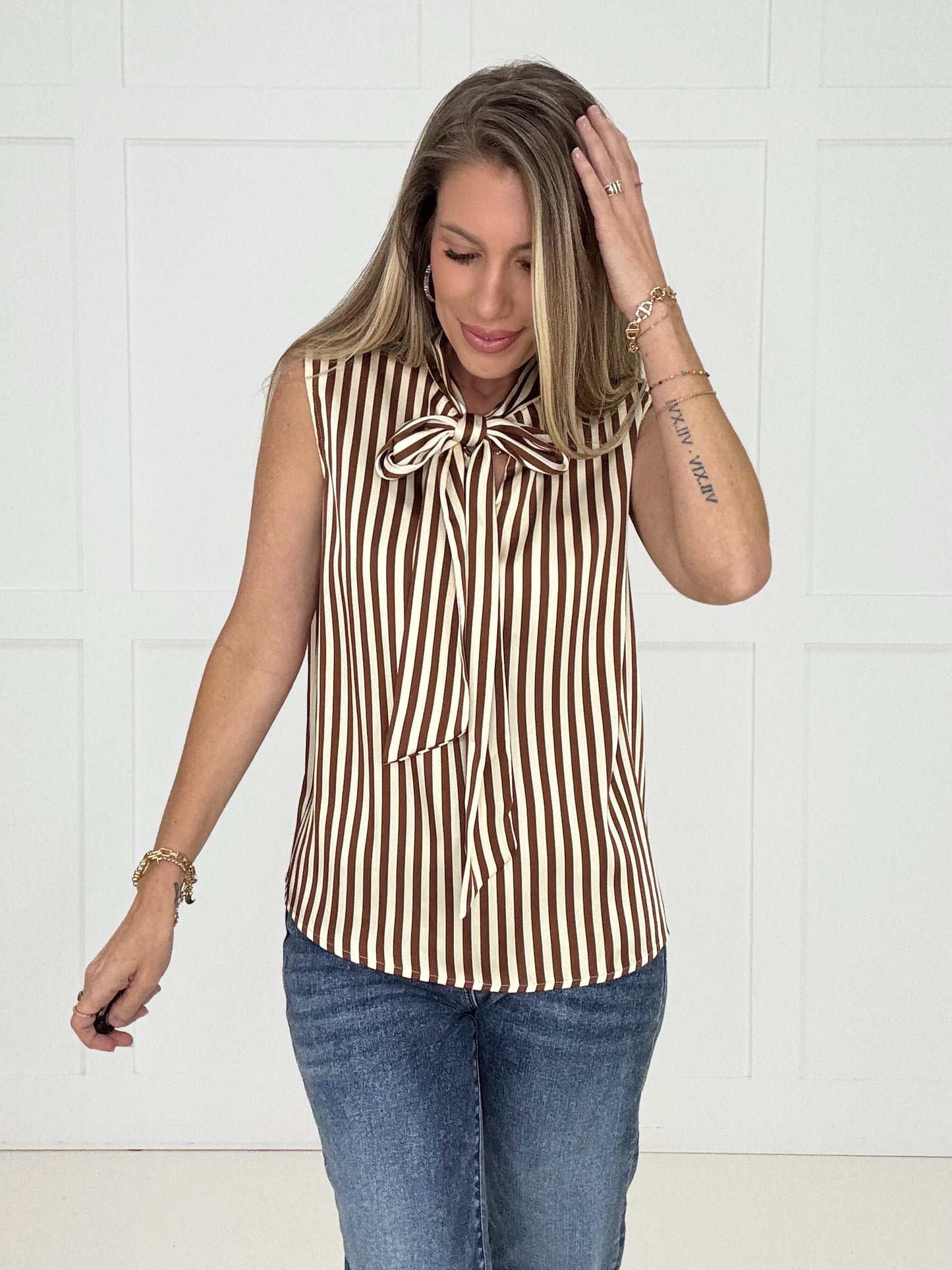 Brown Preppy Perfection Blouse-100 Short Sleeves- Simply Simpson's Boutique is a Women's Online Fashion Boutique Located in Jupiter, Florida