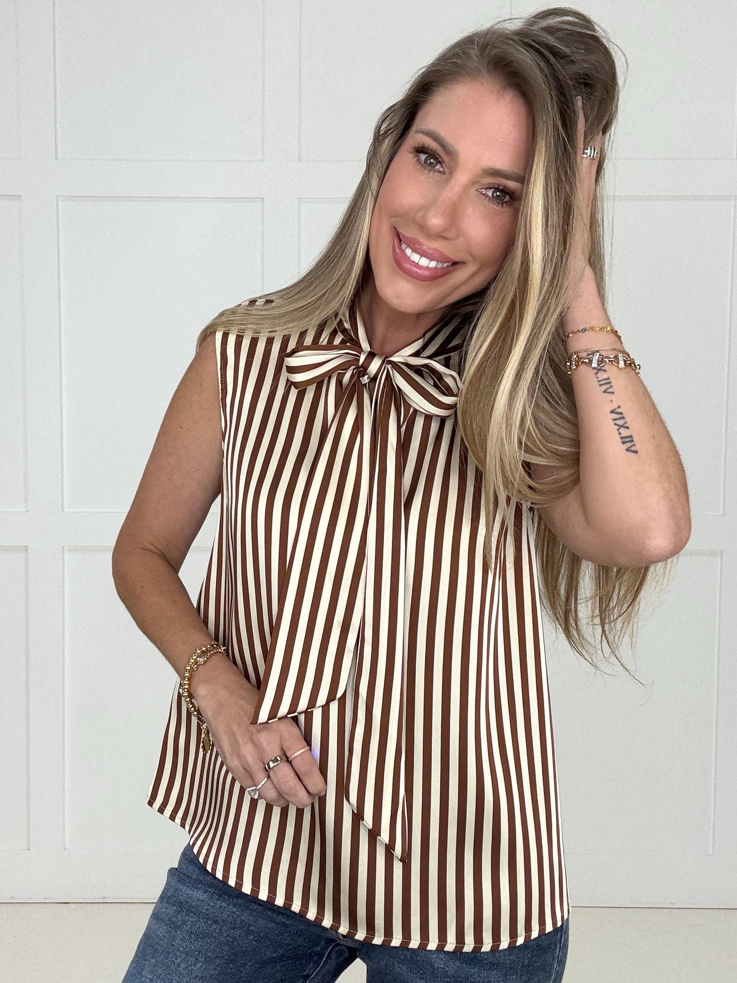 Brown Preppy Perfection Blouse-100 Short Sleeves- Simply Simpson's Boutique is a Women's Online Fashion Boutique Located in Jupiter, Florida
