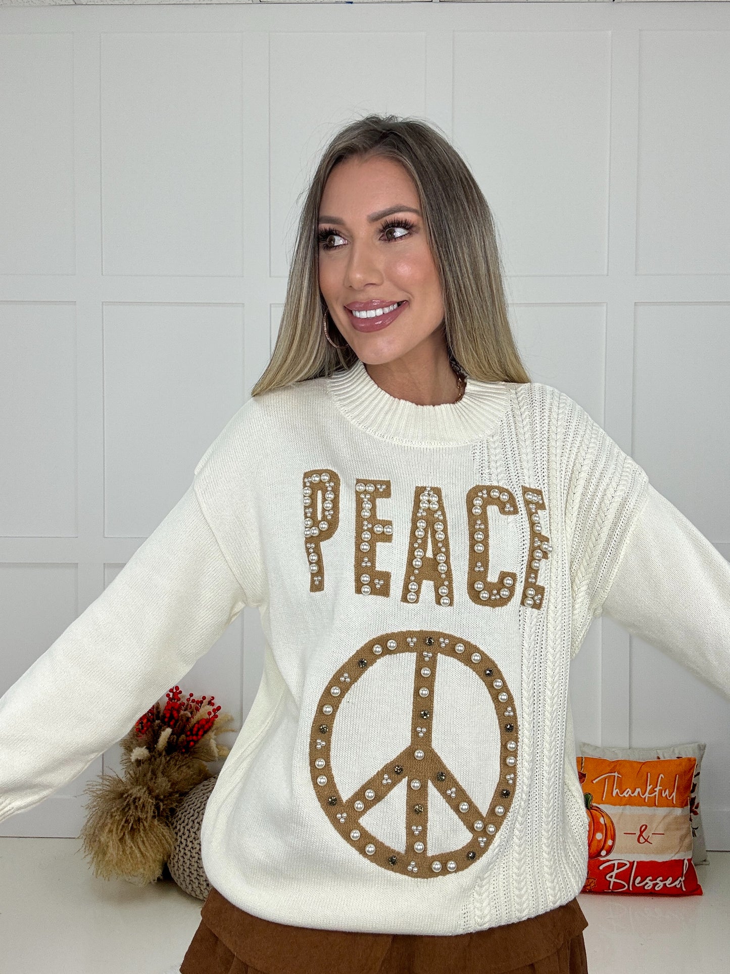 POL Peace and Pearls Sweater-150 Sweaters- Simply Simpson's Boutique is a Women's Online Fashion Boutique Located in Jupiter, Florida