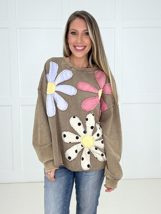 Mocha Petal Patch Pullover-150 Sweaters- Simply Simpson's Boutique is a Women's Online Fashion Boutique Located in Jupiter, Florida