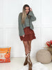 Rust Corduroy Charm Ruffle Skirt-190 Skirts/Shorts- Simply Simpson's Boutique is a Women's Online Fashion Boutique Located in Jupiter, Florida