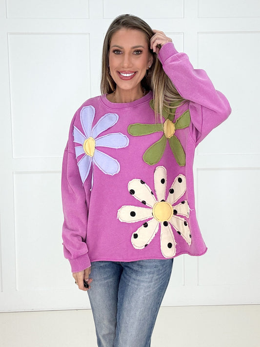 Orchid Petal Patch Pullover-150 Sweaters- Simply Simpson's Boutique is a Women's Online Fashion Boutique Located in Jupiter, Florida