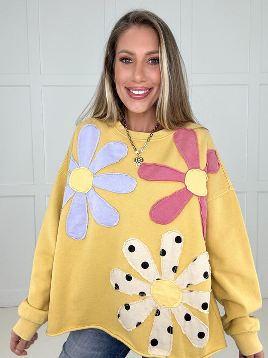 Sunshine Petal Patch Pullover-150 Sweaters- Simply Simpson's Boutique is a Women's Online Fashion Boutique Located in Jupiter, Florida