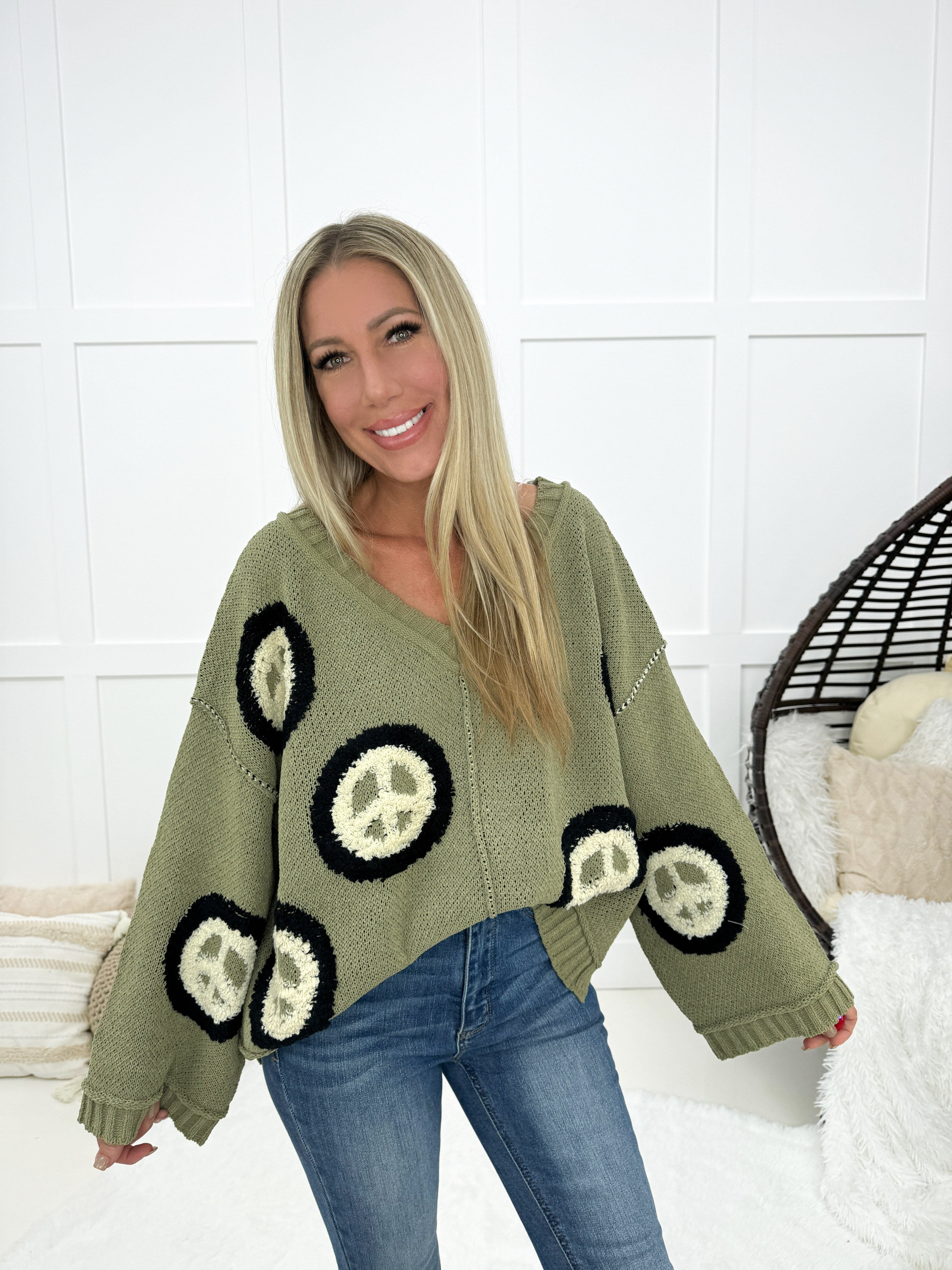 POL Peace and Love Sweater-150 Sweaters- Simply Simpson's Boutique is a Women's Online Fashion Boutique Located in Jupiter, Florida