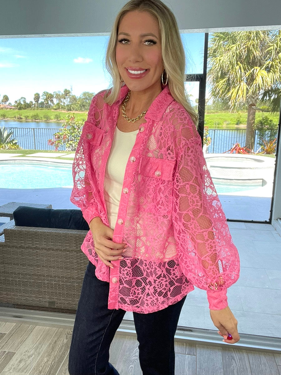 Lilly Lace Button Down Top-100 Short Sleeves- Simply Simpson's Boutique is a Women's Online Fashion Boutique Located in Jupiter, Florida