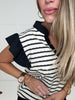 Black Sweet Stripe Ruffle Sleeve Top