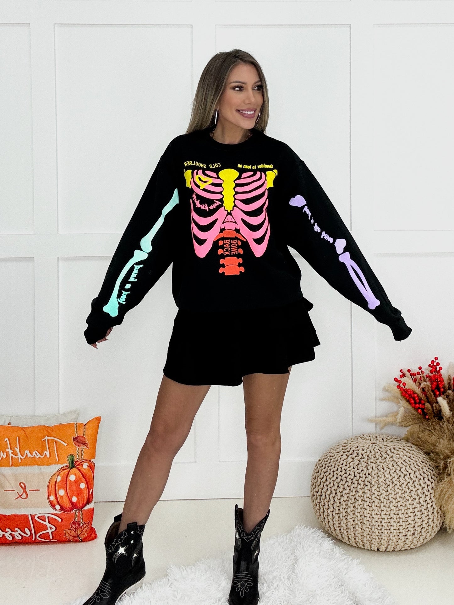 Neon Skelly Sweatshirt-140 Graphic Tees- Simply Simpson's Boutique is a Women's Online Fashion Boutique Located in Jupiter, Florida