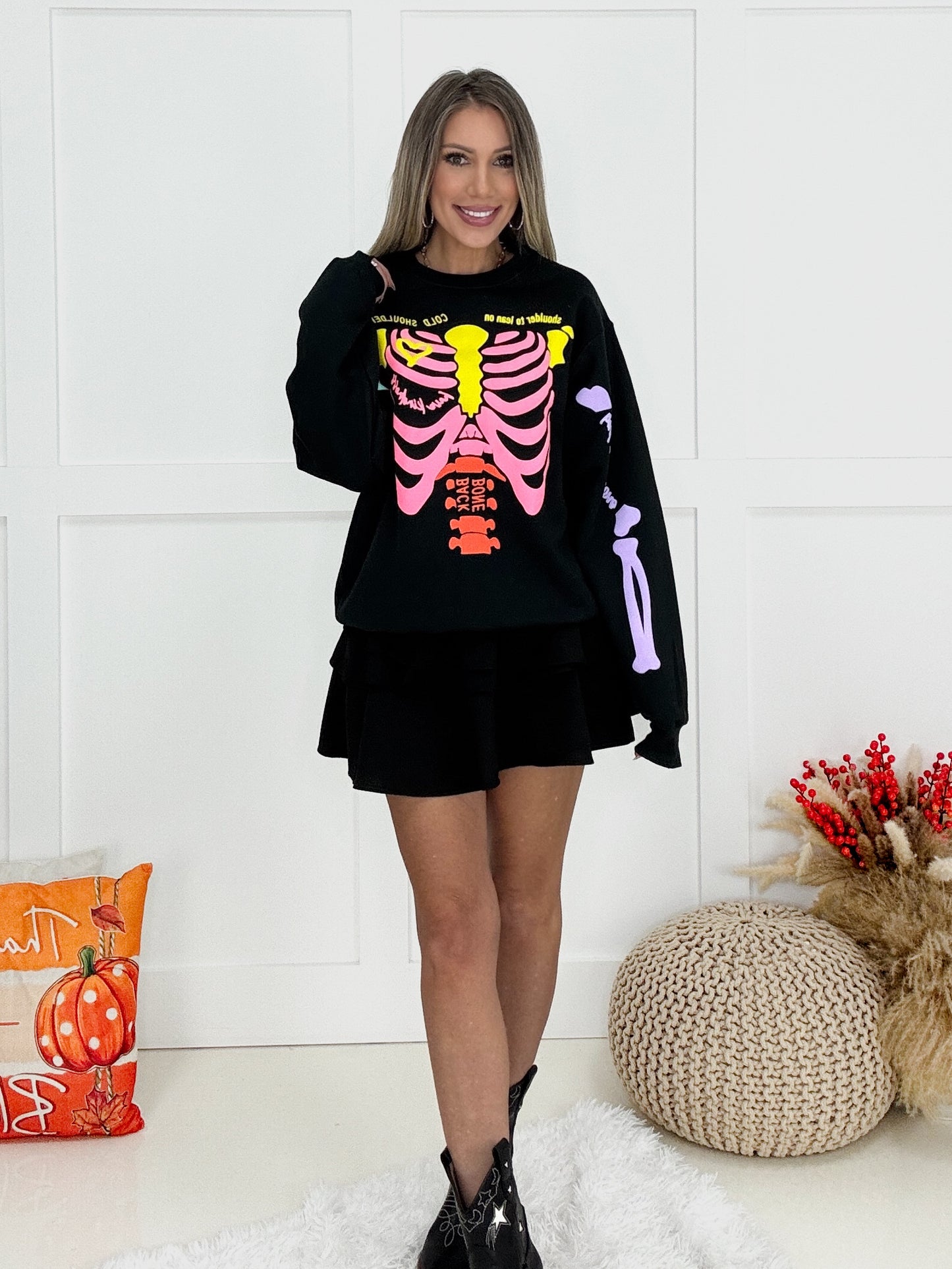 Neon Skelly Sweatshirt-140 Graphic Tees- Simply Simpson's Boutique is a Women's Online Fashion Boutique Located in Jupiter, Florida