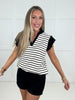 Black Sweet Stripe Ruffle Sleeve Top