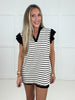 Black Sweet Stripe Ruffle Sleeve Top