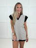 Black Sweet Stripe Ruffle Sleeve Top