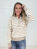 Taupe Lace and Lines Sweater-150 Sweaters- Simply Simpson's Boutique is a Women's Online Fashion Boutique Located in Jupiter, Florida