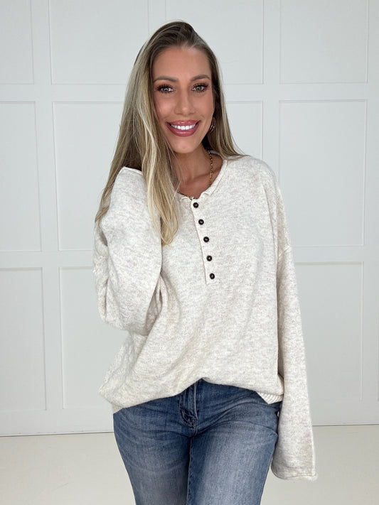 Oatmeal Sutton Henley Sweater-110 Long Sleeves- Simply Simpson's Boutique is a Women's Online Fashion Boutique Located in Jupiter, Florida
