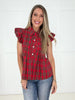 Red Festive Flair Plaid Top-100 Short Sleeves- Simply Simpson's Boutique is a Women's Online Fashion Boutique Located in Jupiter, Florida