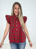 Red Festive Flair Plaid Top-100 Short Sleeves- Simply Simpson's Boutique is a Women's Online Fashion Boutique Located in Jupiter, Florida