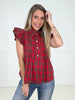 Red Festive Flair Plaid Top-100 Short Sleeves- Simply Simpson's Boutique is a Women's Online Fashion Boutique Located in Jupiter, Florida