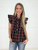 Black Festive Flair Plaid Top-100 Short Sleeves- Simply Simpson's Boutique is a Women's Online Fashion Boutique Located in Jupiter, Florida