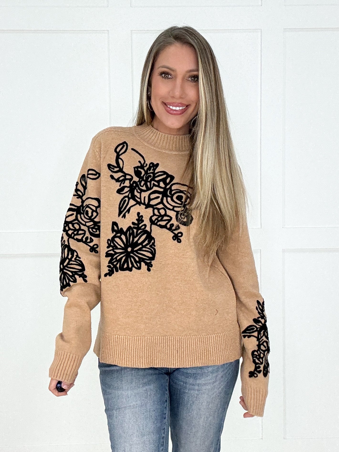 Ink and Petals Sweater-150 Sweaters- Simply Simpson's Boutique is a Women's Online Fashion Boutique Located in Jupiter, Florida