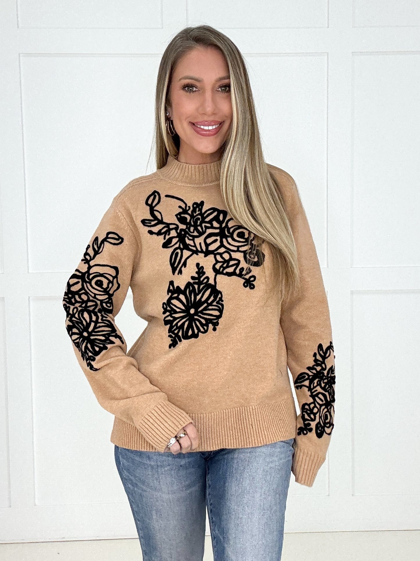 Ink and Petals Sweater-150 Sweaters- Simply Simpson's Boutique is a Women's Online Fashion Boutique Located in Jupiter, Florida
