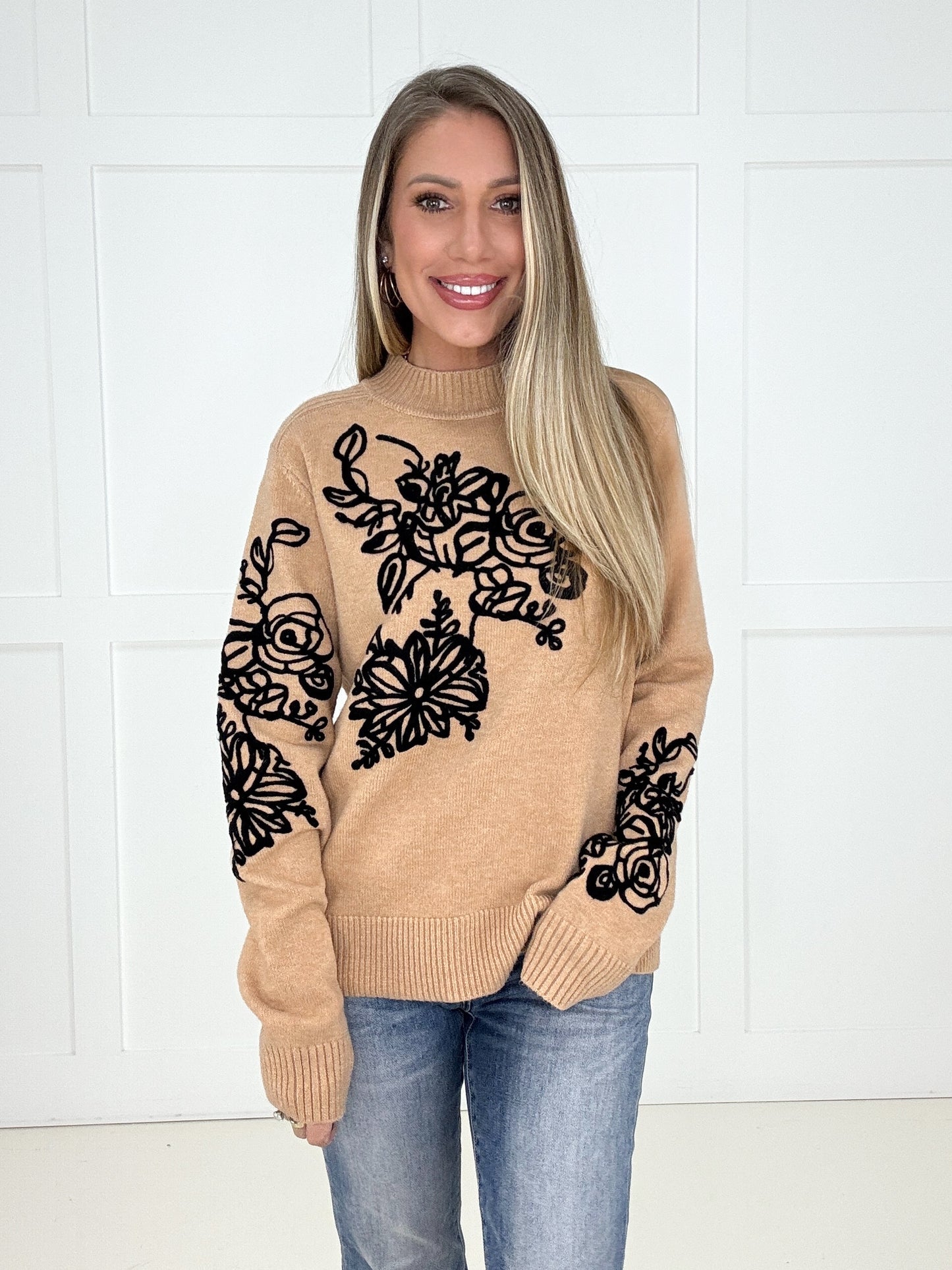 Ink and Petals Sweater-150 Sweaters- Simply Simpson's Boutique is a Women's Online Fashion Boutique Located in Jupiter, Florida