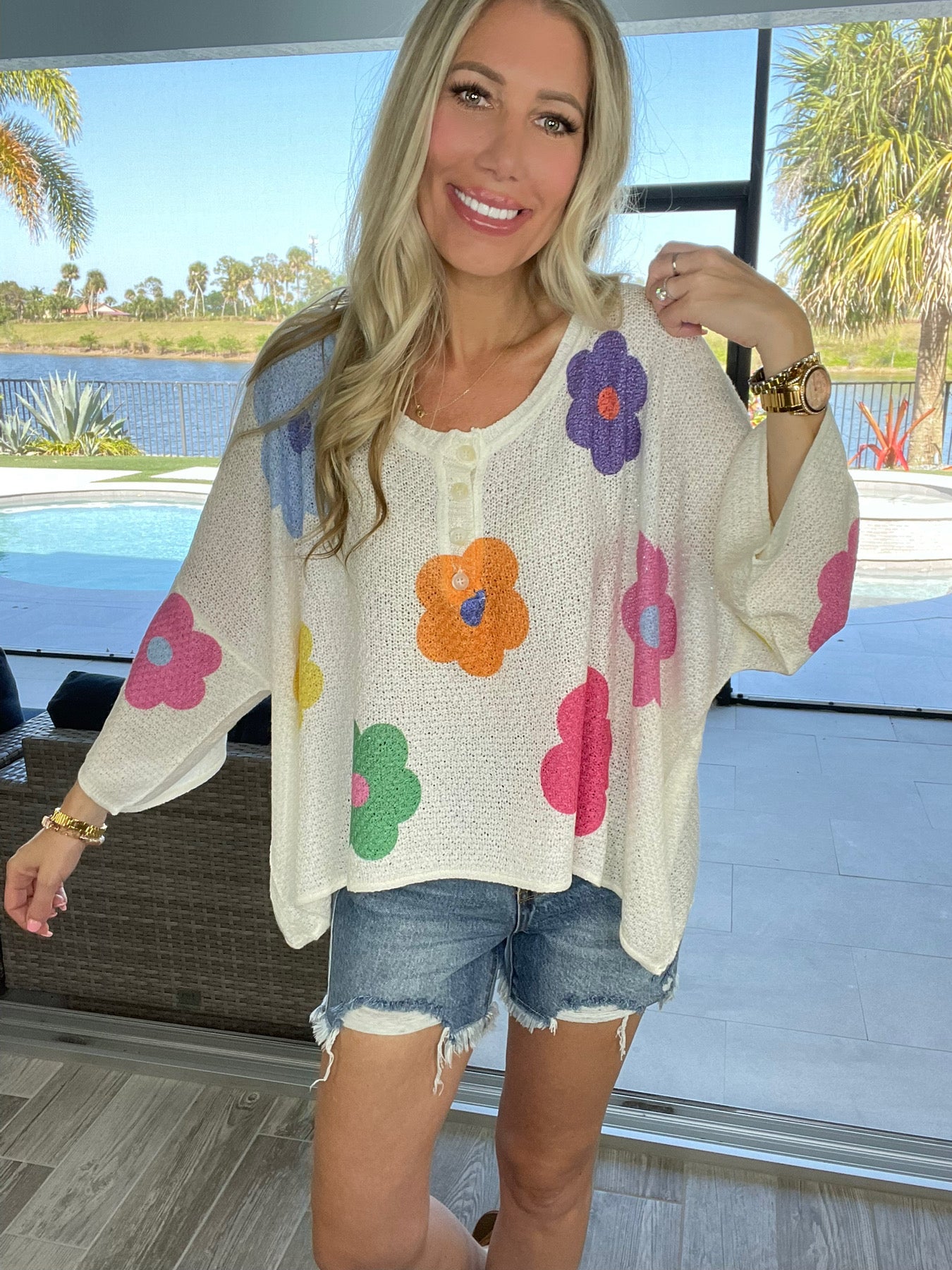 POL Daisy Dreams Knit Top-150 Sweaters- Simply Simpson's Boutique is a Women's Online Fashion Boutique Located in Jupiter, Florida