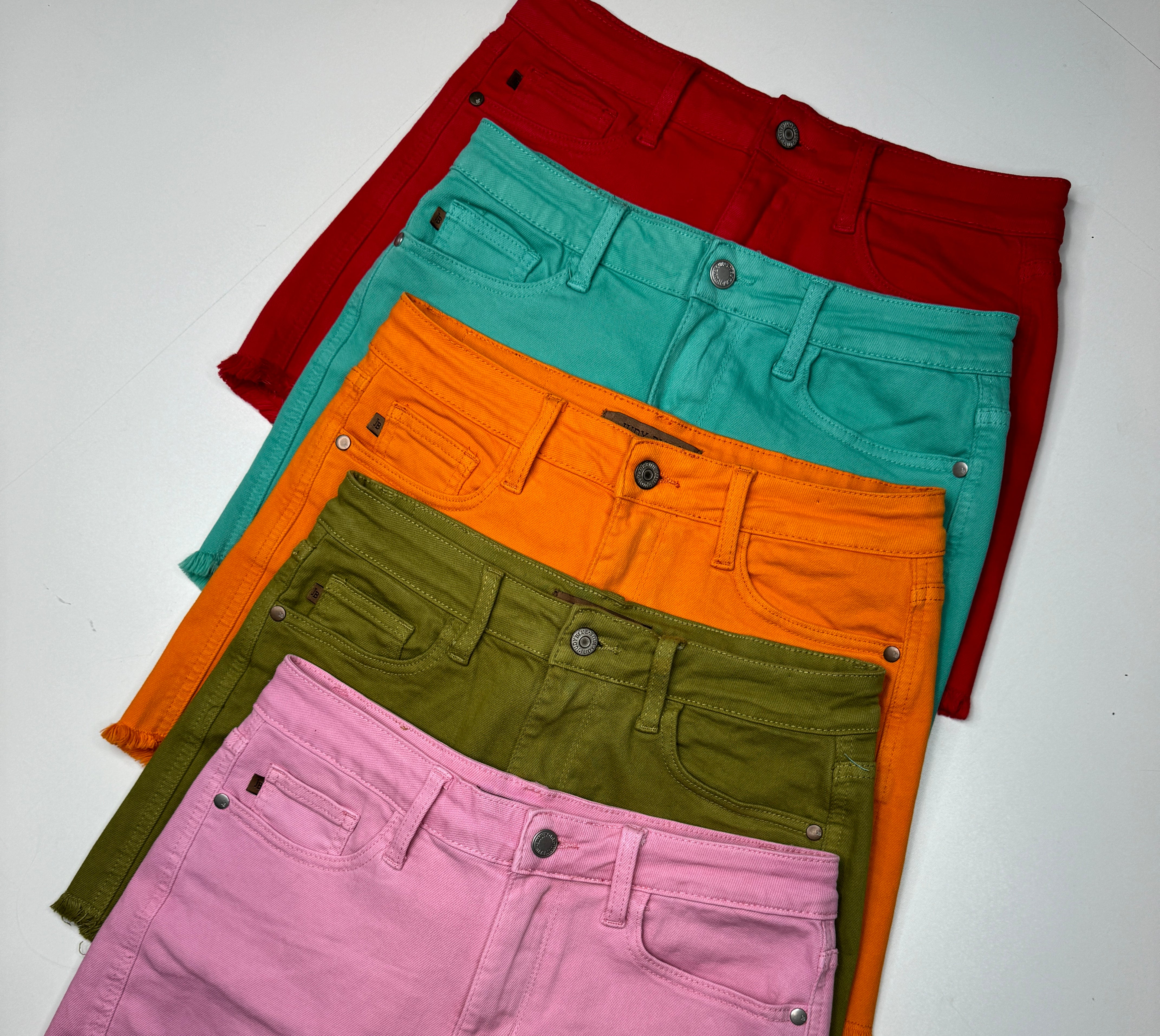 Judy Blue Pop Of Color Frayed Hem Shorts-190 Skirts/Shorts- Simply Simpson's Boutique is a Women's Online Fashion Boutique Located in Jupiter, Florida