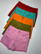 Judy Blue Pop Of Color Frayed Hem Shorts-190 Skirts/Shorts- Simply Simpson's Boutique is a Women's Online Fashion Boutique Located in Jupiter, Florida